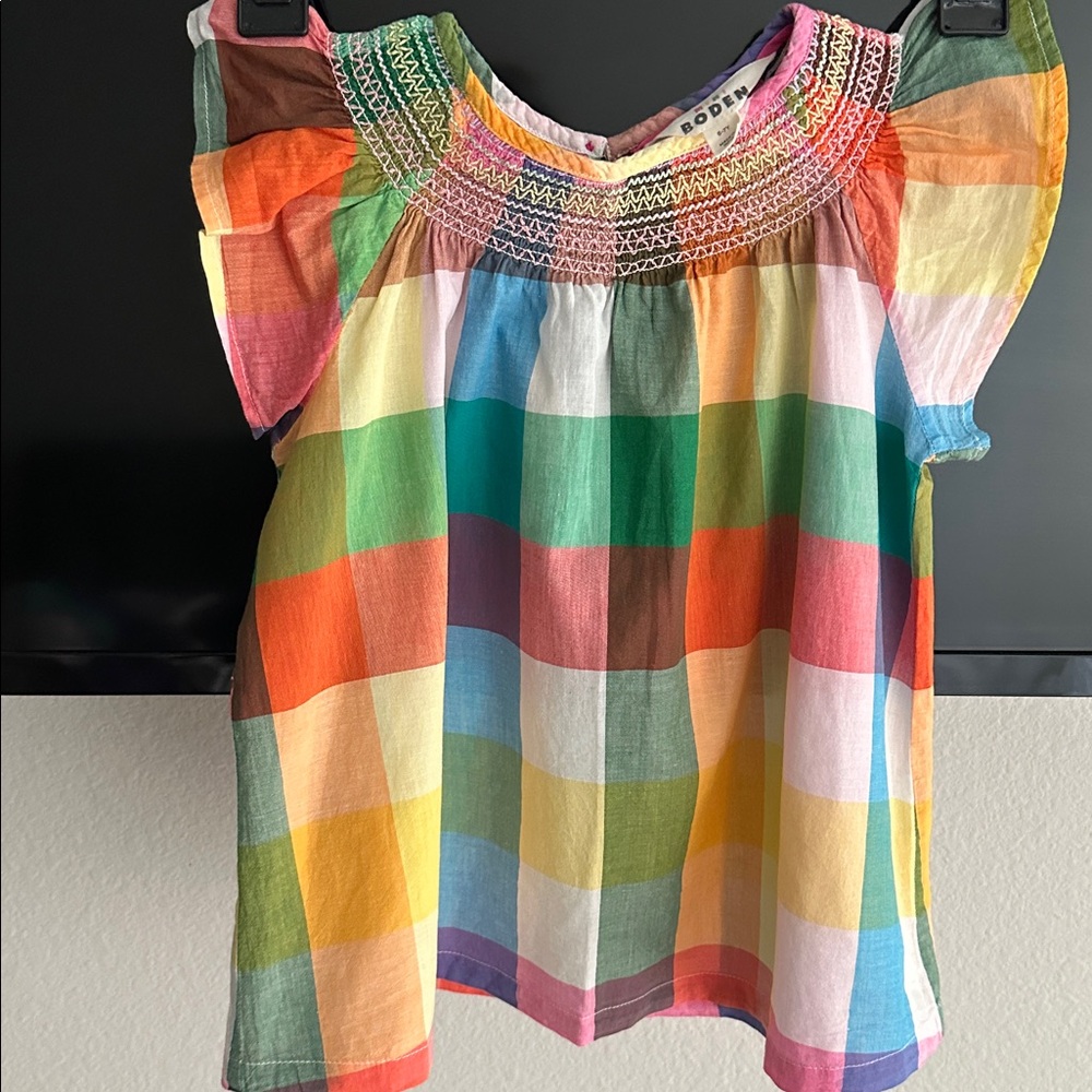 Mini Boden Pastel Rainbow Plaid Short Sleeve Top